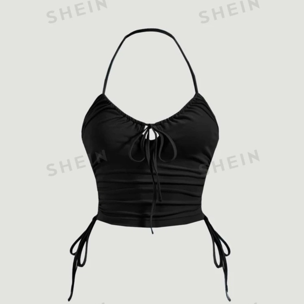 Solid Drawstring Side
Halter Top
